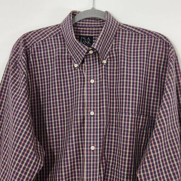 Jos. A. Bank Blue Plaid Button-Up Shirt Size Large Preppy Plaid Shirt - Picture 2 of 8